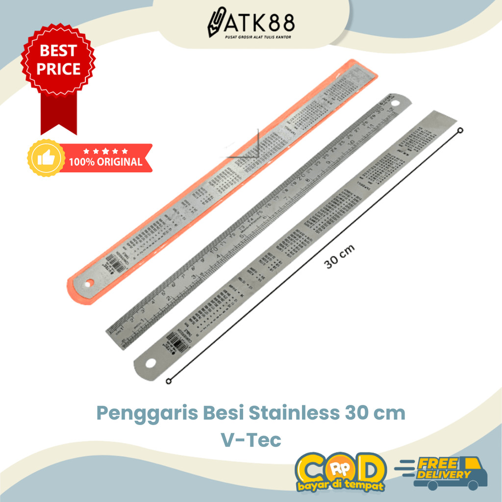 

[ATK88] Penggaris Besi Stainless 30 cm V-Tec - Penggaris Baja Sablon