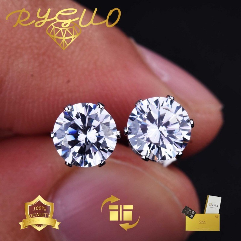 RYGUO Anting Mahkota Moissanite Dalam Emas Putih Bentuk Hati Untuk Wanita