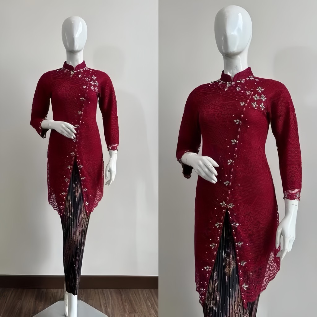 Kebaya Modern Set Tunik Brokat Payet Jumbo Ld 120 Baju Bridesmaid Pesta Kondangan Wisuda