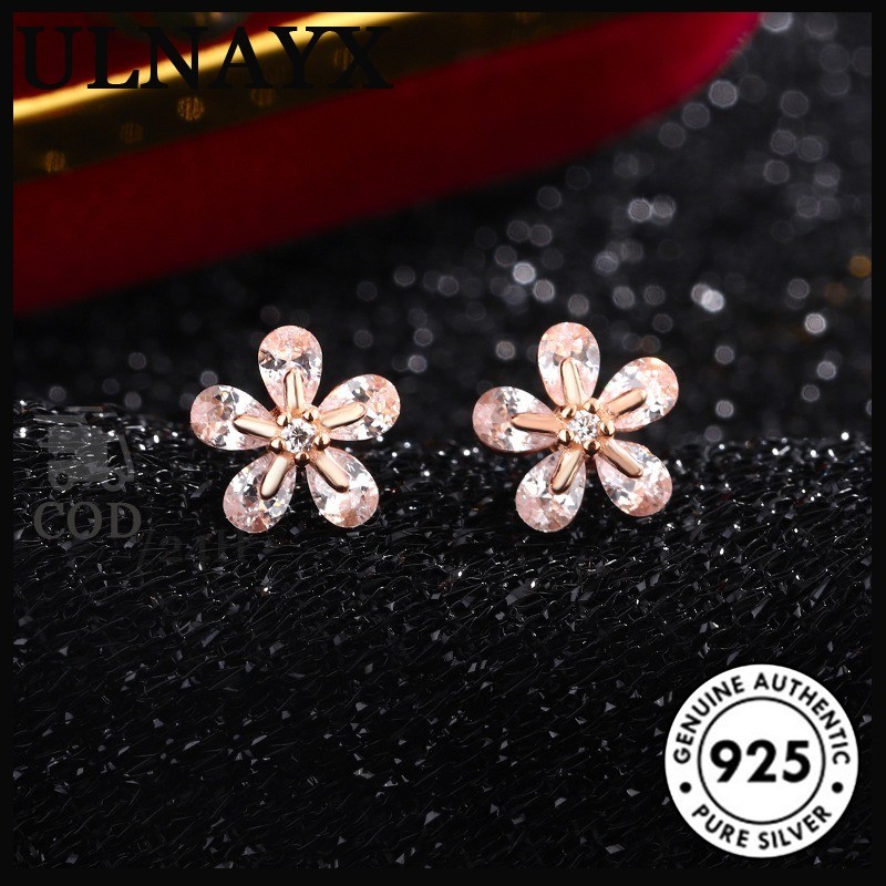 Anting-Anting Bunga Lima Kelopak Berlian Zircon Emas Mawar 18K Untuk Wanita Kecil Dan Imut