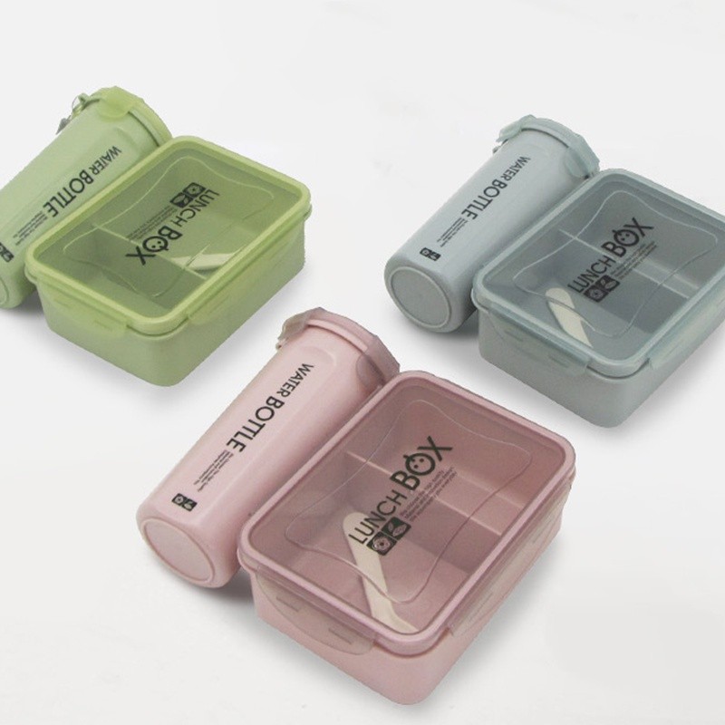 Lunch Box Set / Kotak Bekal Set / Kotak Nasi Set Free Botol Minum & Sendok 8216 500ML