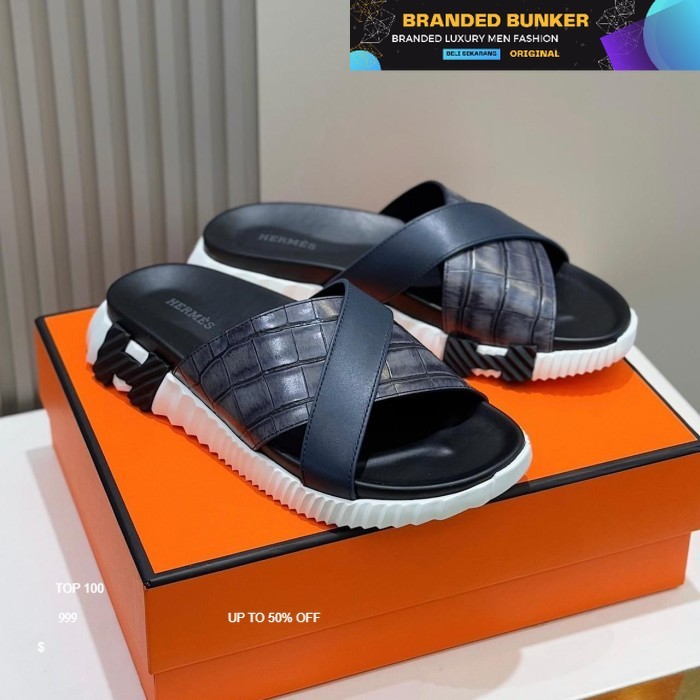 SANDAL PRIA SLIP-ON BAHAN KULIT IMPORT / SANDAL CASUAL PRIA BRANDED HIGH QUALITY / SENDAL PRIA BRAND