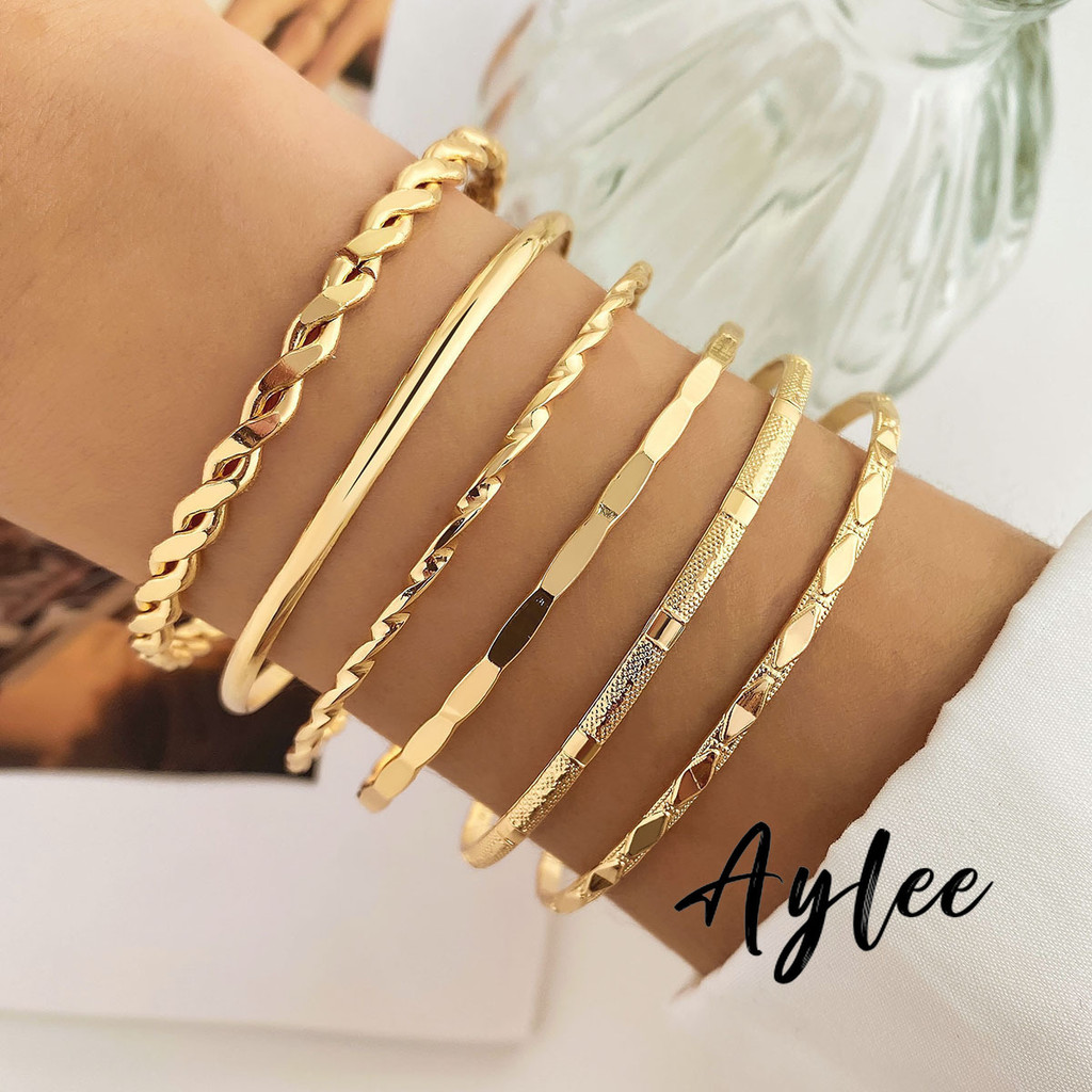 [Aylee]Gelang Putar Emas 6 Set Gelang Tertutup Tidak Beraturan untuk Siswa Pria dan Wanita Y992