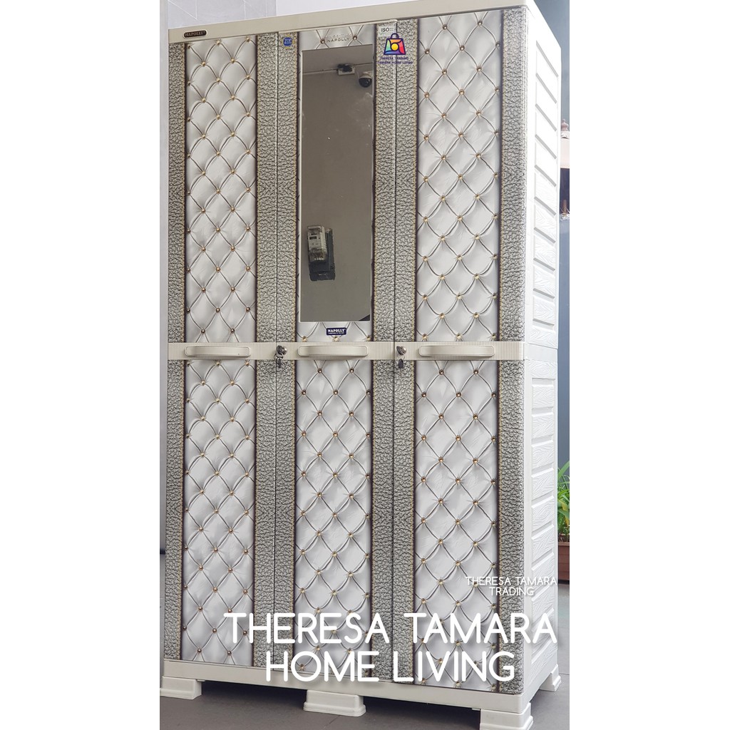 LEMARI NAPOLLY 3 PINTU 388 JKTI GAMIS – 8 TAHAP / FULL GANTUNGAN HANGER GAMIS + KUNCI LEMARI