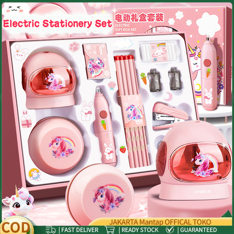 

Set Alat Tulis / Electric Stationery Set / Set Alat Tulis Elektronik Rautan Penghapus Vacuum Pencil 11 in 1 / Anak Alat Perkakas