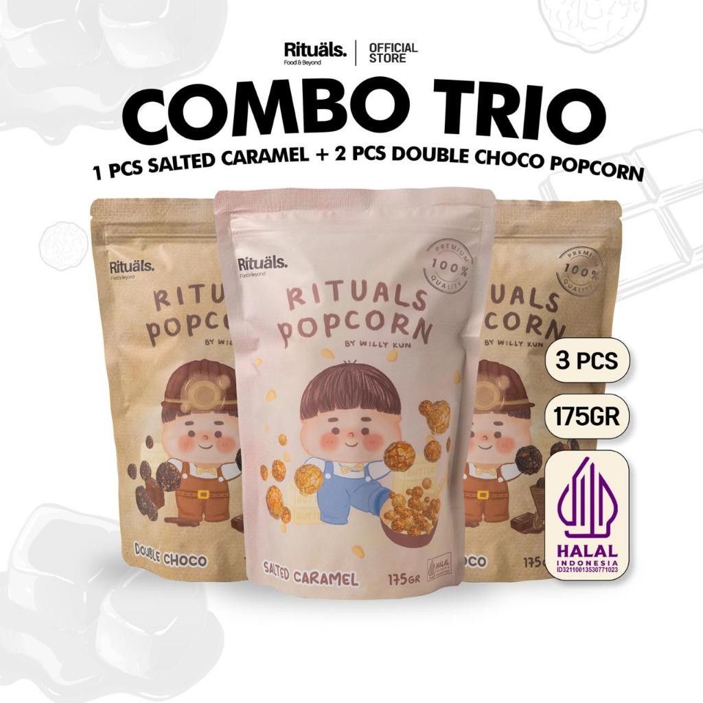 

Rituals Food [Combo Trio Mix] 1 Salted Caramel Popcorn + 2 Double Choco Popcorn