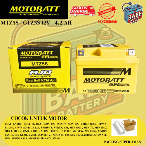 Aki Motor BEAT KARBU, BEAT FI NON ISS, SCOOPY KARBU, SCOOPY FI NON ISS Motobatt Original Mtz5s