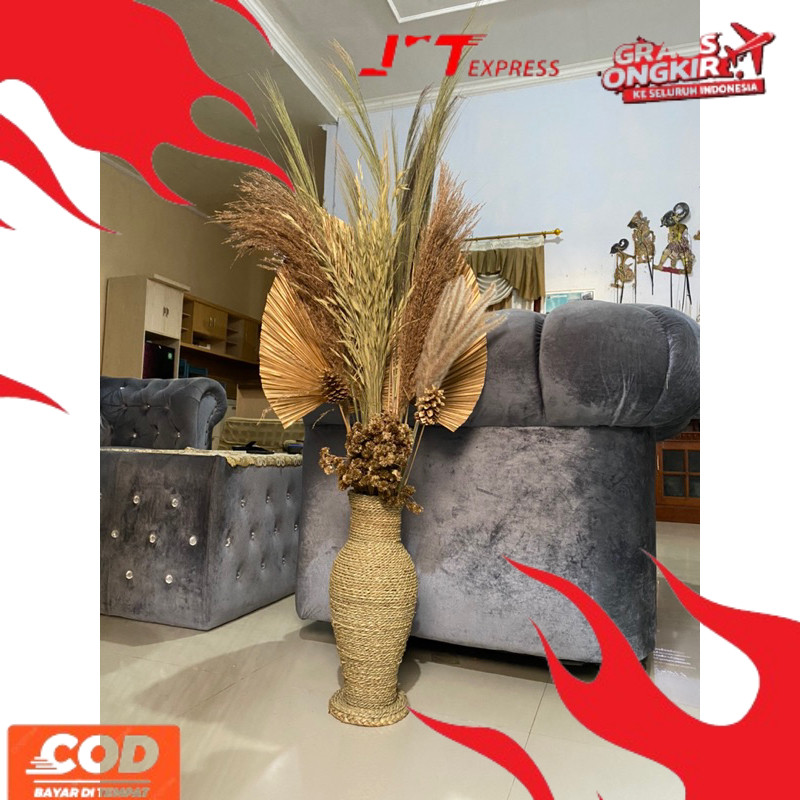 NEW TREND Paket Hemat Bunga Kering dan Pot Guci Tinggi 50cm/Dekorasi Kamar/Home Decor/Dekorasi Rusti