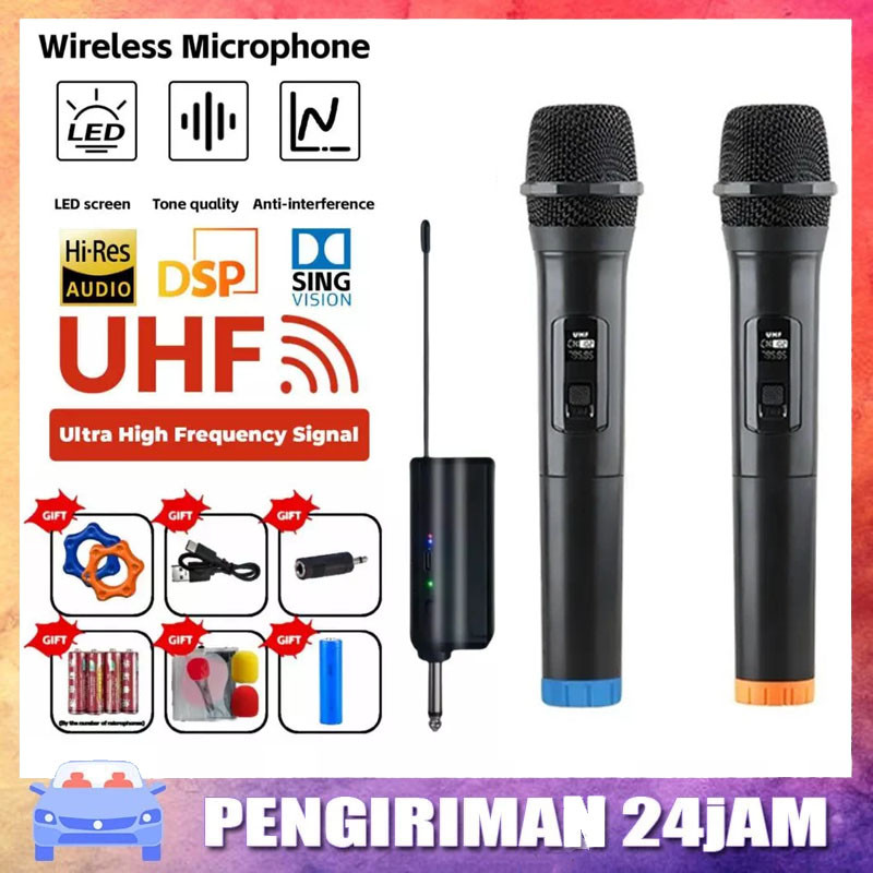 Microphone Wireless Mikrofon mic wireless Tanpa Kabel Frekuensi UHF Mic Karaoke UHF Double Mic