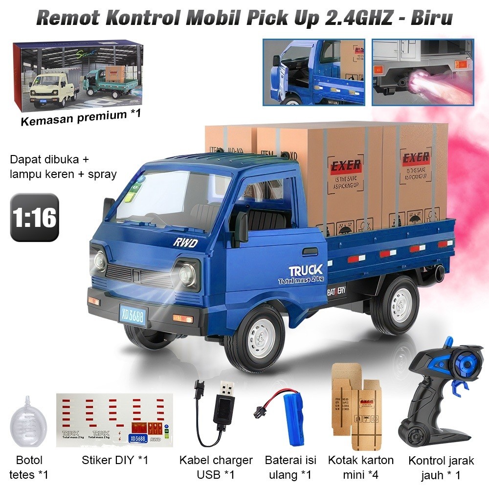 Mobil Remote Control D12 Cargo Truck RC Car Pickup Box Truk 1:16 Suzuki Carry Pick Up