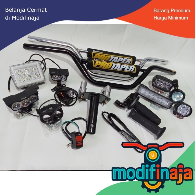 Paket stang trail lengkap + gas spontan 2 tombol + saklar kiri 3 tombol variasi motor
