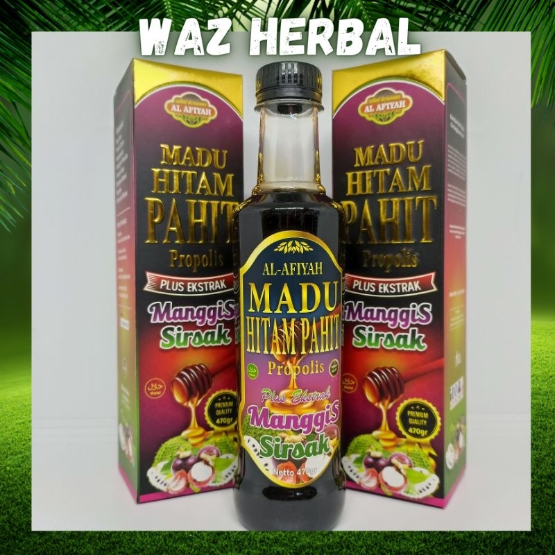 

Madu Hitam Pahit Propolis Plus Ekstrak Manggis Sirsak 470ML Al Afiyah