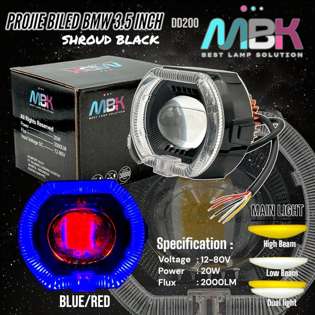B M Lampu Depan/Headlamp Motor PROJIE BILED 3.5 Inch BMW Shroud Black