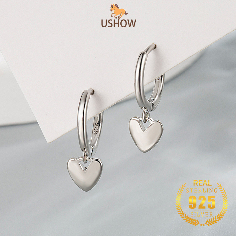 USHOW Anting Gantung Hati Wanita Emas Putih