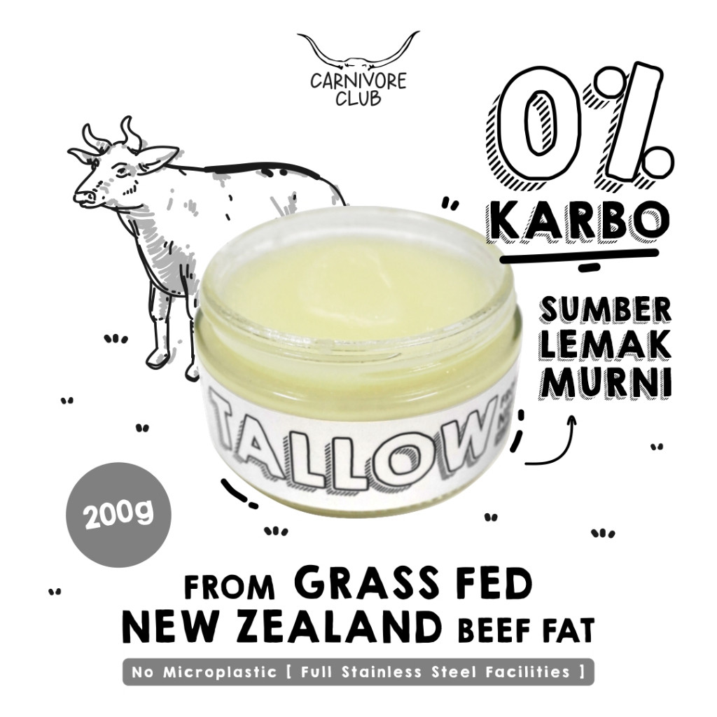 

Carnivore Club Beef Tallow from Grass Fed New Zealand Beef Fat 200gr Unsalted Non MSG Premium Minyak Lemak Sapi Murni Organik Pure Freshly Mpasi Tambahan BB Booster Penambah Berat Badan Tanpa Campuran Pengganti Minyak Goreng