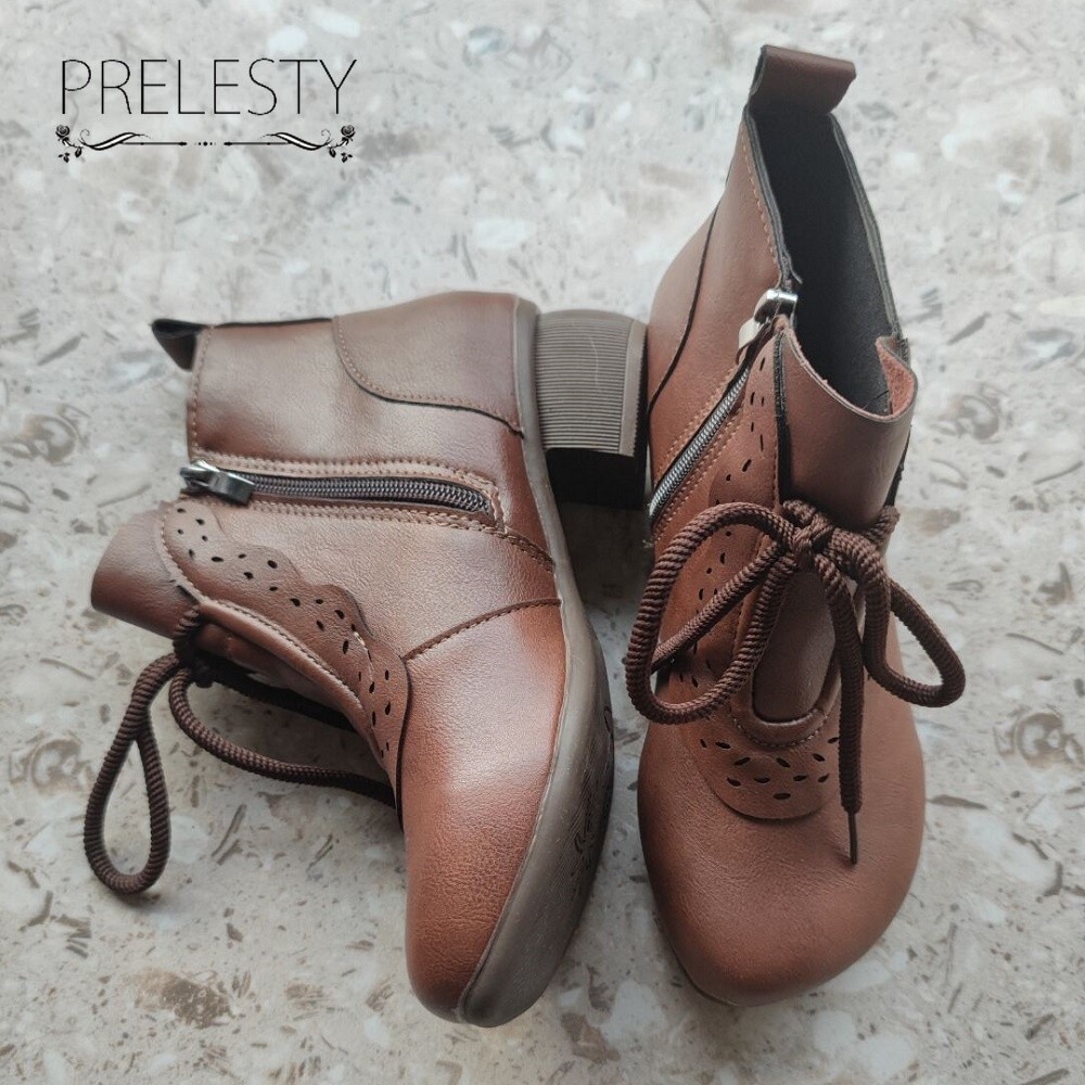 CUCI GUDANG Nyaman Klasik Korea Kulit Asli Sepatu Boots Tali Wanita Tinggi Casual Import Formal