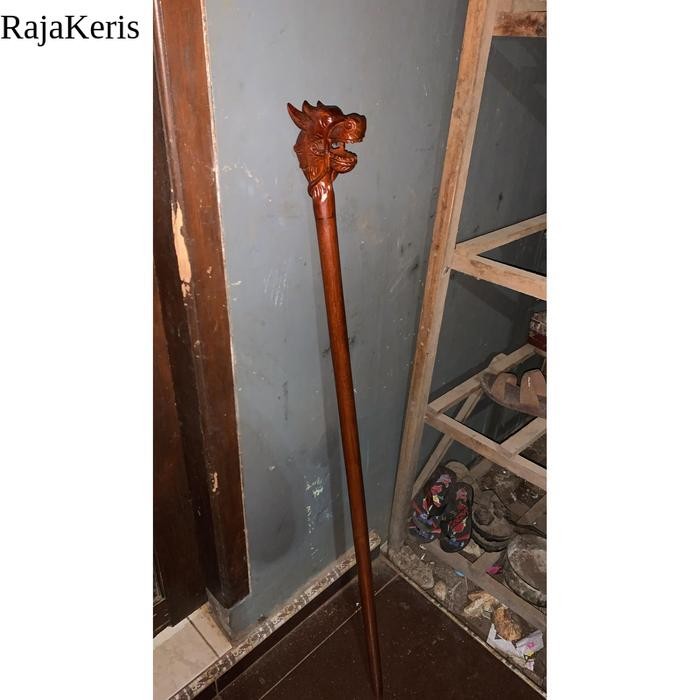 tongkat teken kepala naga termurah dari kayu jati ukir naga 3d bk Keris sengkelat majapahit mataram 
