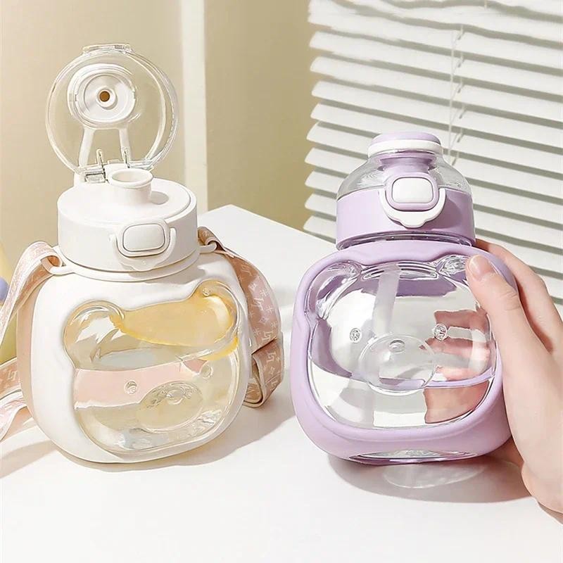 1 Liter Water Bottle for Girls Large-capacity Water Bottle Cloud Bear Summer Children's Straw Big Be