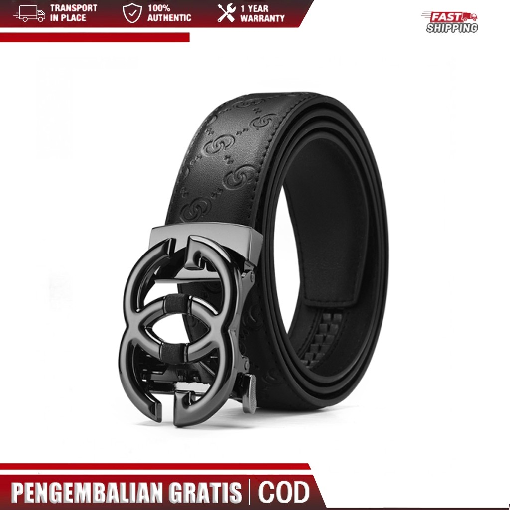 KULIT ASLI GENUINE LEATHER Ikat pinggang pria hitam ikat pinggang kulit gesper pria cantol aigner Bu