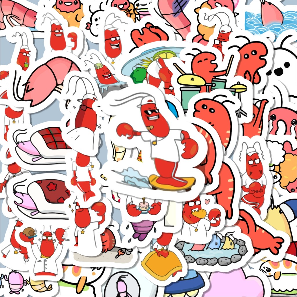 

100PCS Lucu Hewan Udang Stiker Aesthetic Stiker Anti Air Stikers Berperekat Waterproof sticker decal buat Motor Helm Buku Journal Koper Casing HP Laptop Botol Minum Hadiah anak