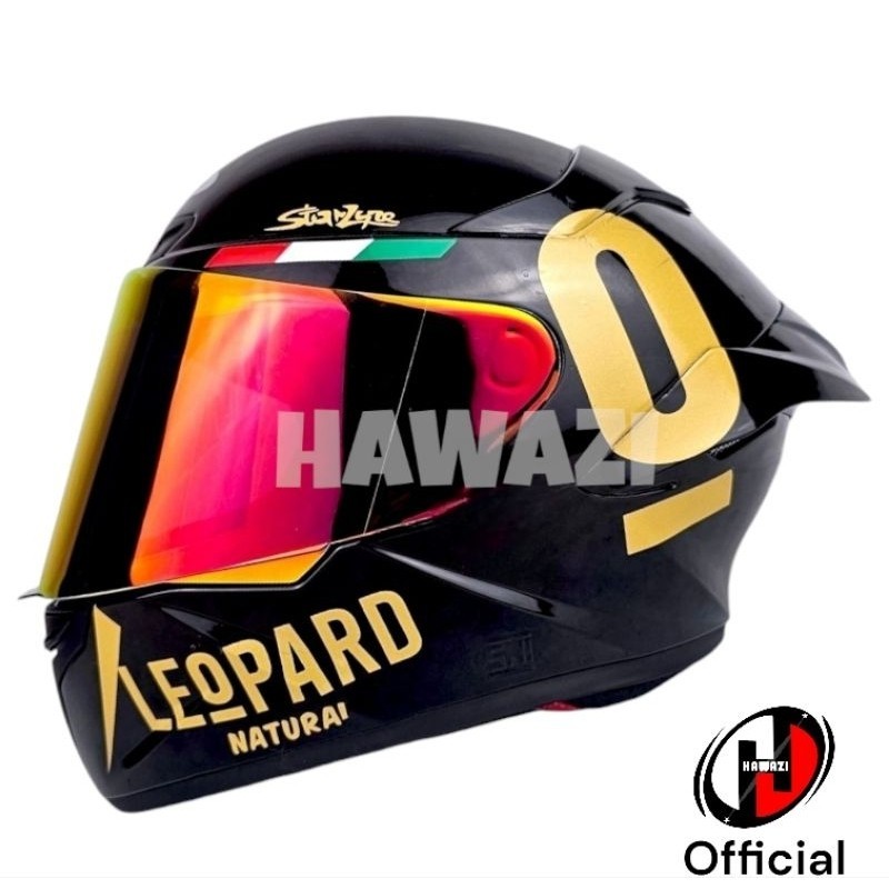 Helm MLA Black Glossy Paket Ganteng Leopard | Helm Fullface Model Kyt Ttc