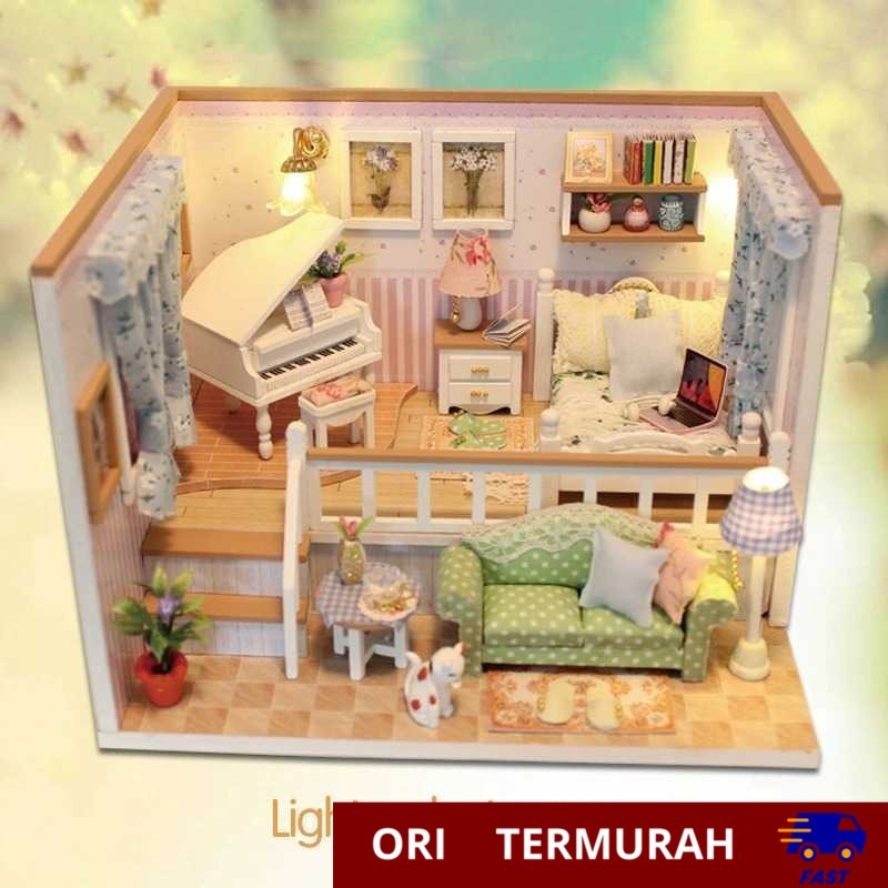 HONGDA Sylvanian Room Miniatur Rumah Boneka 3D DIY 1:24 with Cover - M026