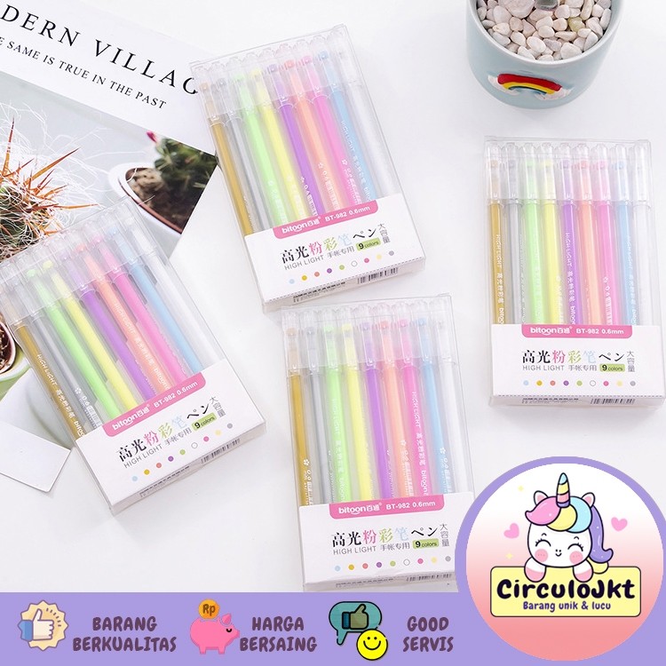

Color Gel Pen Box isi 9pcs highlighter Pastel Color Pen Journal