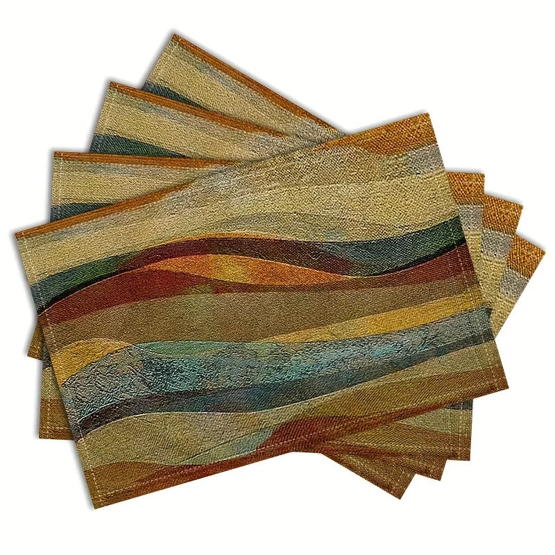 

4/6/8pcs Retro Wave Placemat Washable Place Mats Placemats Heat Resistant Faux Linen Burlap Placemat for Dining Tables Kitchen