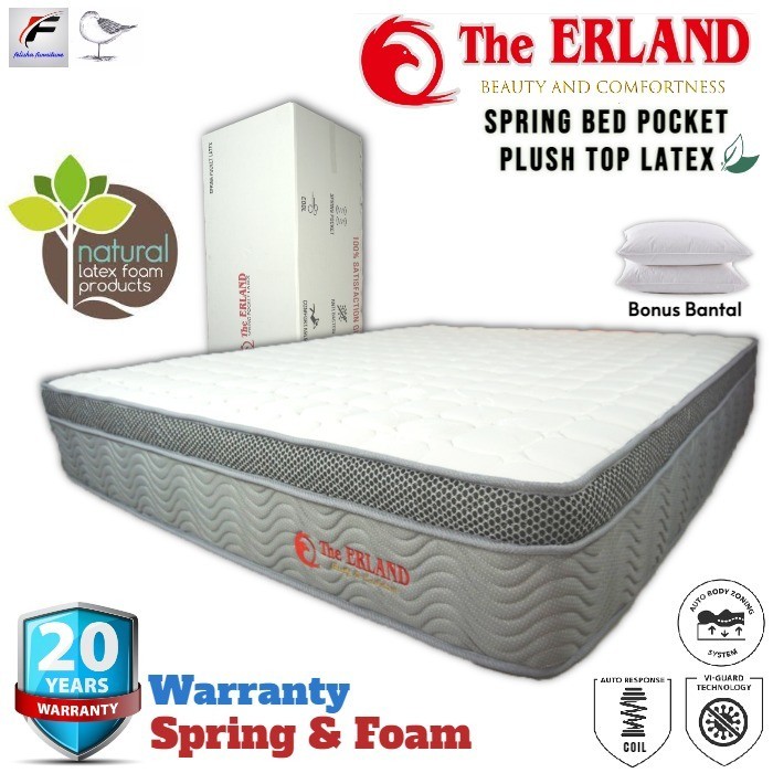 MK Kasur Spring Bed Pocket Plush Top Latex The ERLAND - 200 x 120 x 30