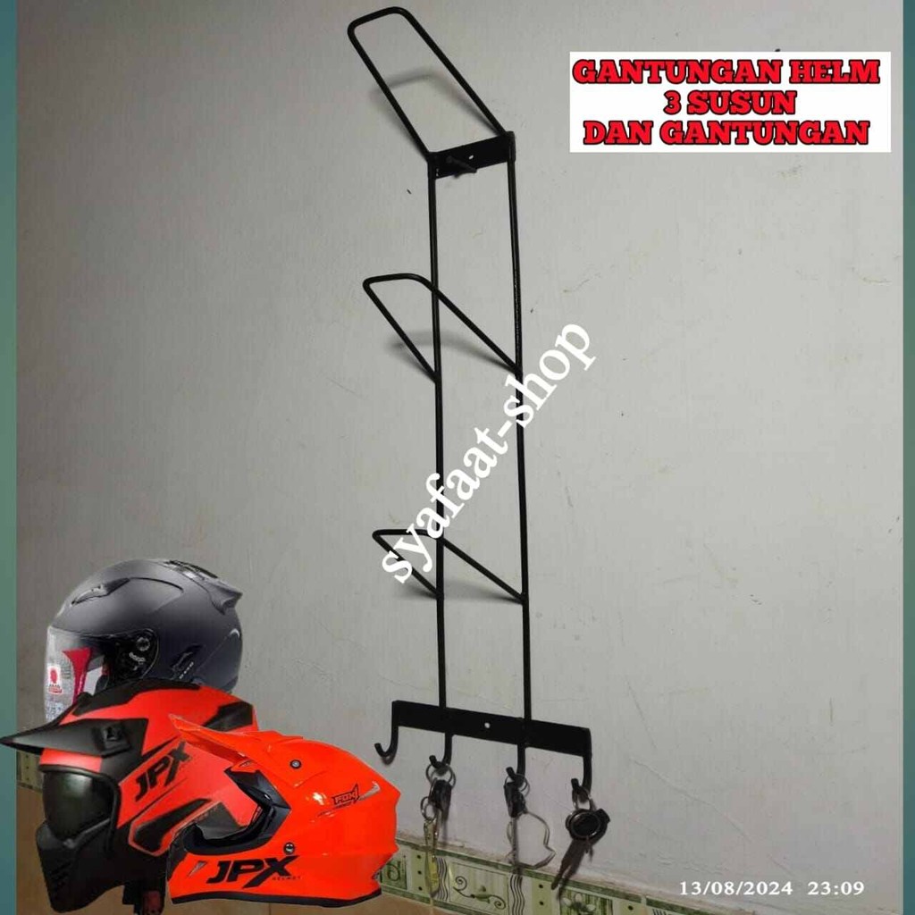 RAK GANTUNG HELM 3 SUSUN, RAK HELM SERBAGUNA