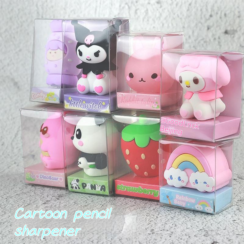 

Sanrio Hellokitty Kuromi Melody Pencil Sharpener Eraser 4/16pcs Creative Cartoon Kawaii Stationery Cute Students School Supply