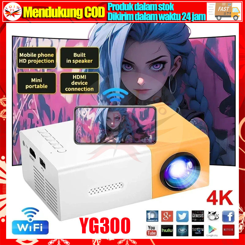 YG300 Portable Mini Proyektor 4K LED LCD Projector HDMI Proyektor Media Player Beamer TV Film Video 