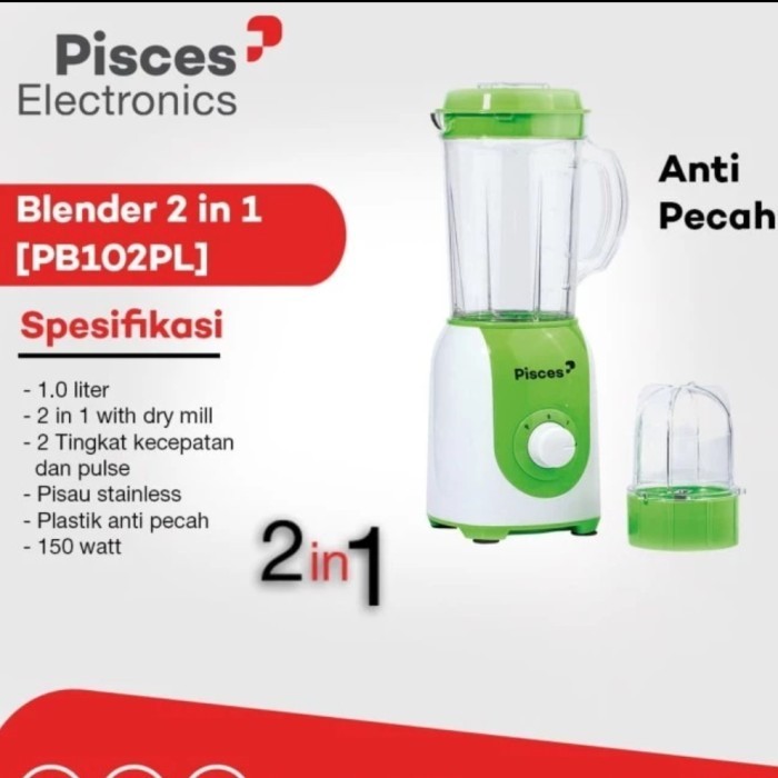 Pisces PB-102PL Blender Plastik 1 Liter PB 102 PL Garansi - Hijau