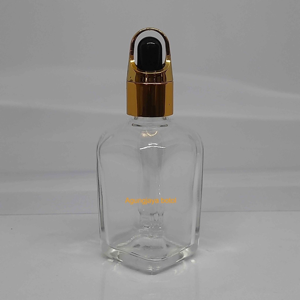 Botol 50 ml Square Clear Pipet Topi / Botol Serum / Botol Pipet / Botol Kaca Kosmetik