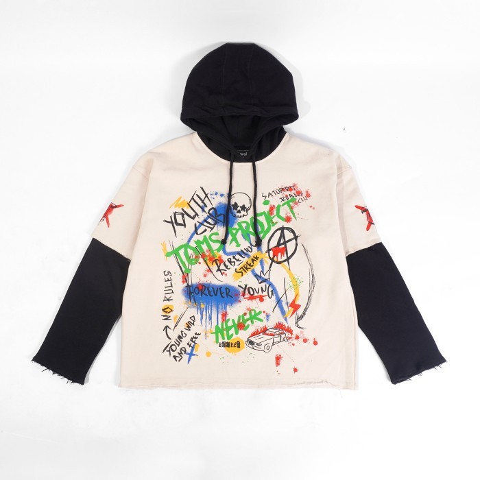 Toms Project Hoodie Doublesleeve Meralia Khaki Black - Hoodie Pria - S