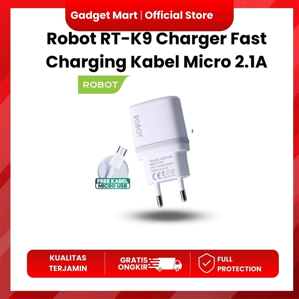 Robot RT-K9 Charger Fast Charging Kabel Micro 2.1A