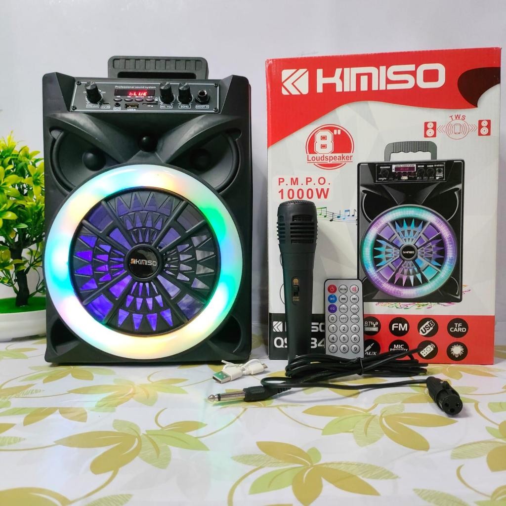 NOIR Speaker Buetooth Kimiso QS 834 Ukuran 8 Inch Free Microphone & Remote