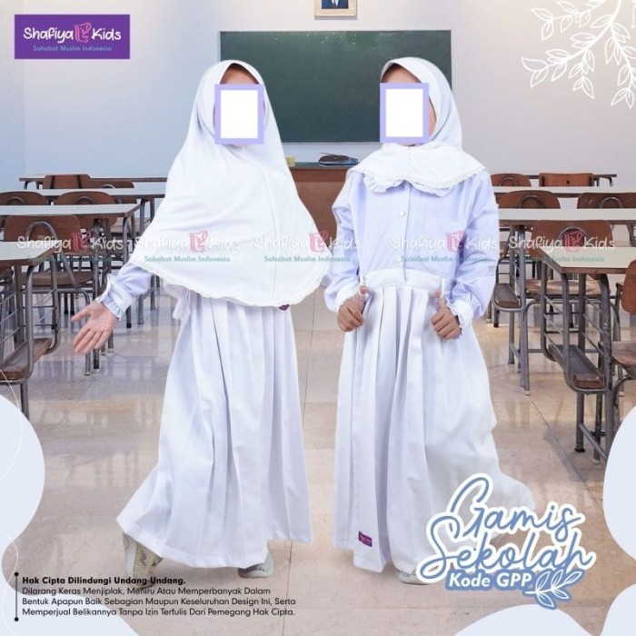 Gamis Putih-Putih Gamis Sekolah Hitam Putih Shafiya Kids Original Terbaru