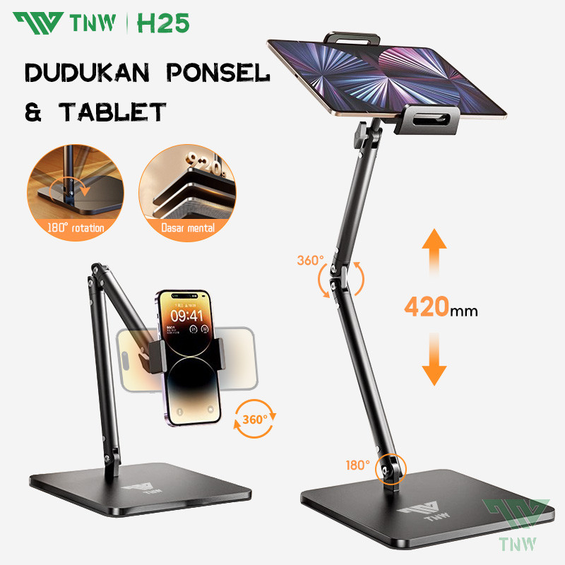 TNW H25 Stand Holder Handphone Tablet Meja Overhead Phone Stand Flexible Rotate 360 Phone Holder Laz