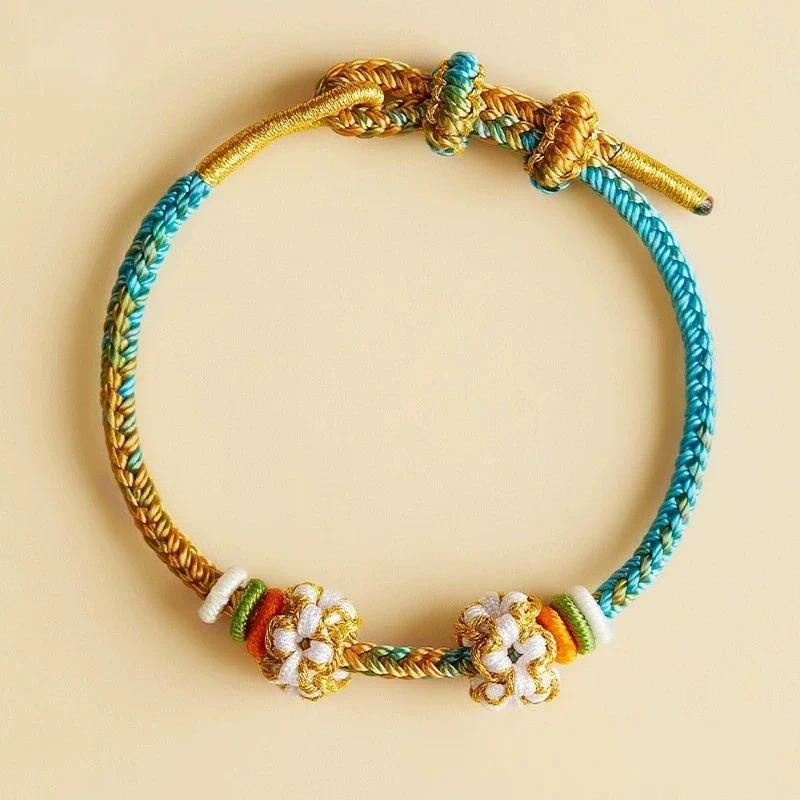 

Peach Flower Exquisite Hand-knitted Multicolor Bracelets Cotton Thread Simple Romantic Charm Bracelet Rope Accessory Gift