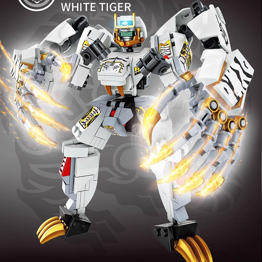 Robot Mecha Armor - Koleksi Mythical Beast: Harimau Putih & Naga Hijau Mainan Balok