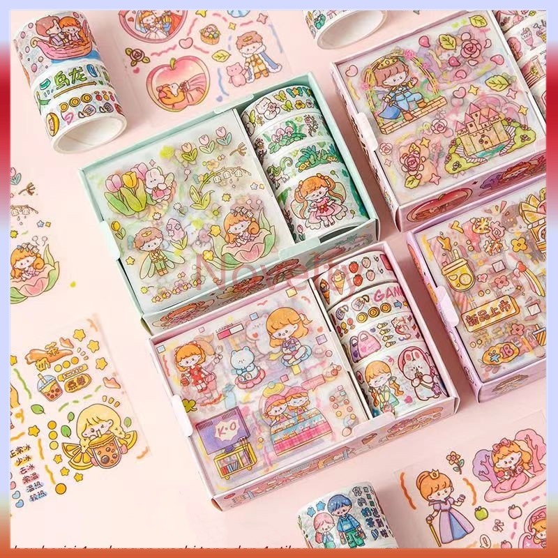 

Novelty Set Stiker Kotak Hadiah Kartun/ Set Stiker Washi DIY Estetika Dekoratif/ Set Stiker Kertas Washi Scrapbooking