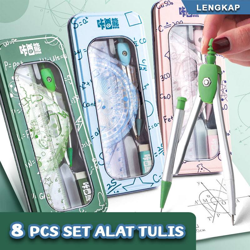 

1 Set Jangka penggaris busur sekolah Compass Drafting Set Square Ruler Sekolah