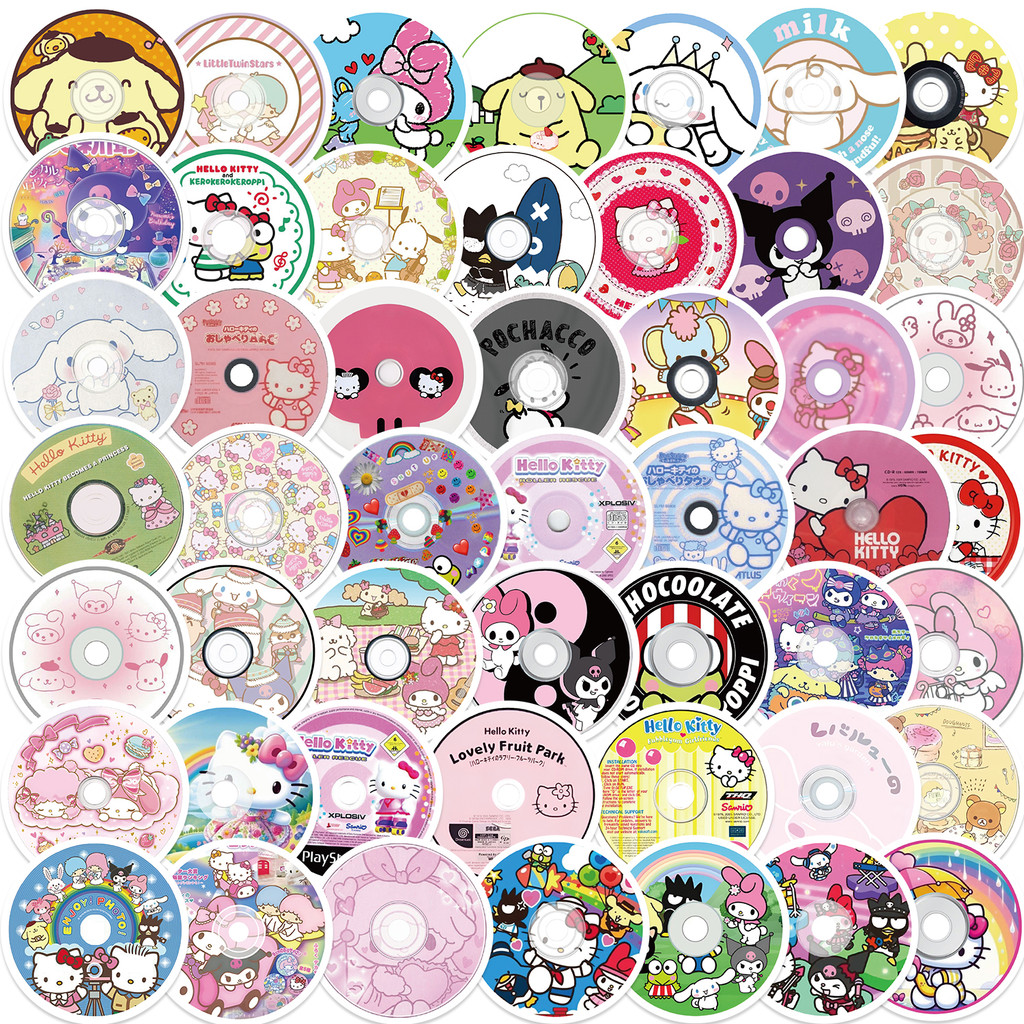 

50pcs Cute Funny Cats Meme Record CD Music Stickers Aesthetic DIY Bike Phone Notebook Waterproof Kawaii Sticker
