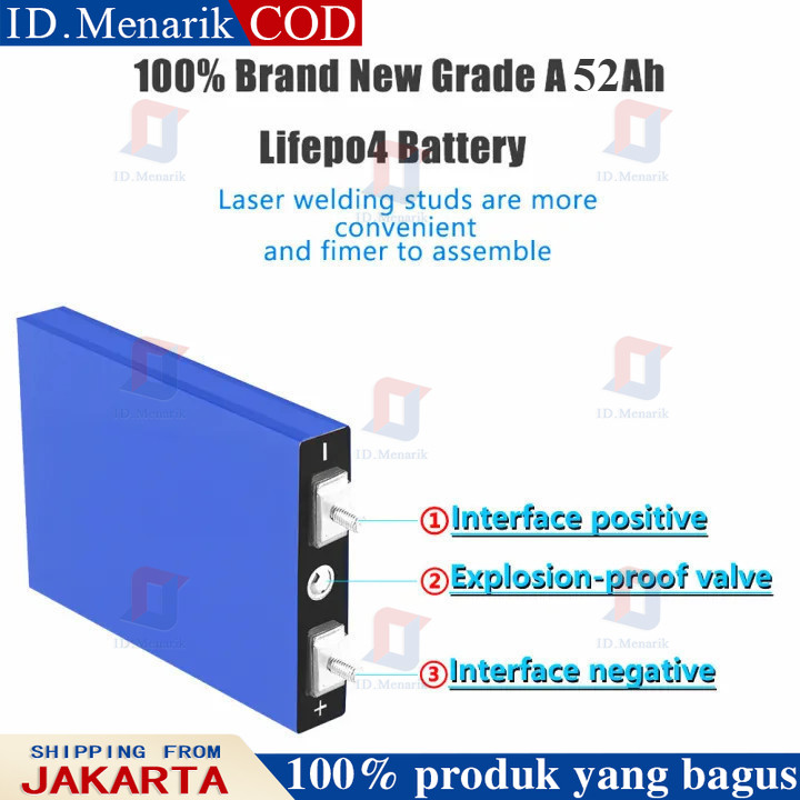 Baterai Lifepo4 3.2V 52ah LiFePO4 Battery Baterai Lithium Fosfat Sepeda Motor Surya Kendaraan Listri