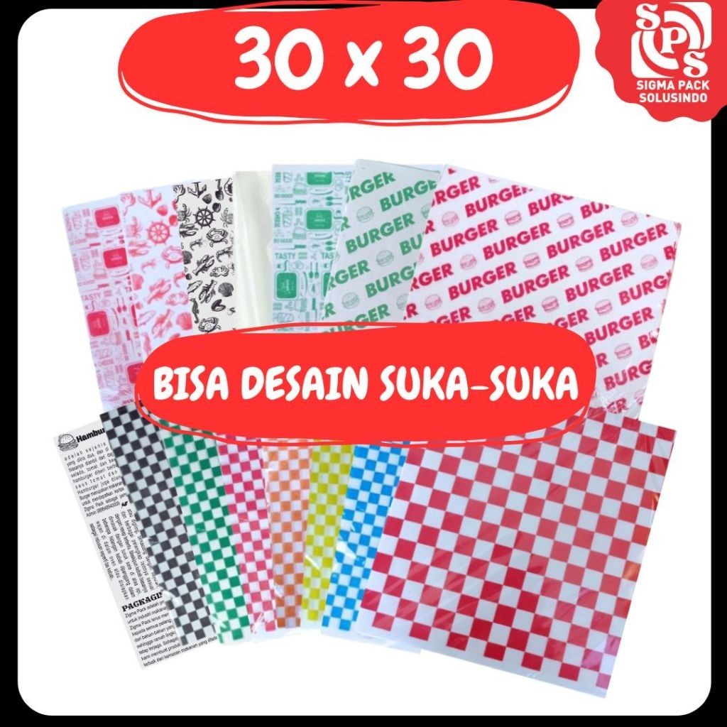 

Kertas Burger 30x30 | Paper Wrap Motif | Foodgrade Paper | PaperWrap Kebab | laminasi | MEDIAPACK