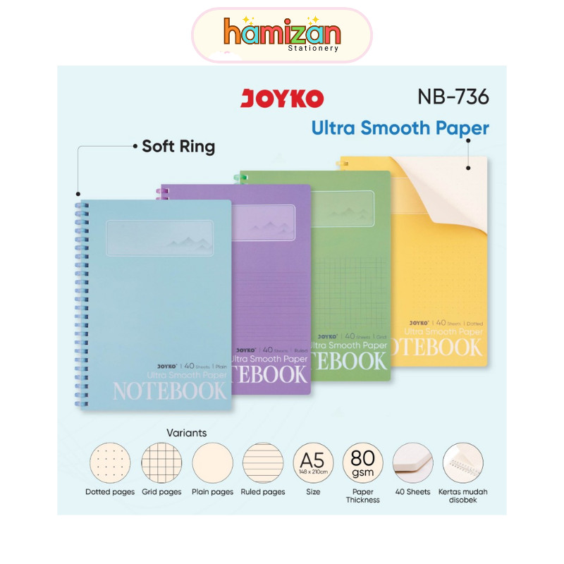 

Ring Notebook NB-736 / Buku Tulis Dotted Garis Grid Polos / Buku Catatan Matematika A5 / Agenda Soft Cover / Buku Tulis Catatan Bergaris Ruled Notebook Joyko NB-736 A5 Joyko Murah Berkualitas