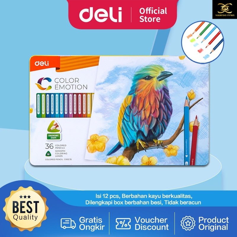 

Deli Pensil Warna Celup Halus 12/24/36 Warna, Bentuk Segitiga Ergonomis EC00205 EC00225 EC00235
