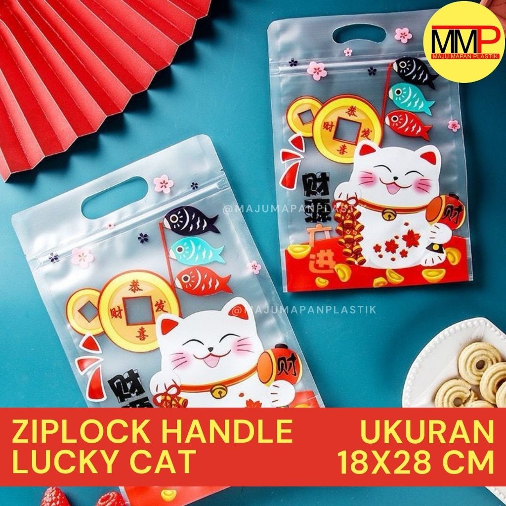 

[10PCS] PLASTIK ZIPLOCK HANDLE KEMASAN HAMPERS LUCKY CAT EDISI IMLEK CHINESE NEW YEAR