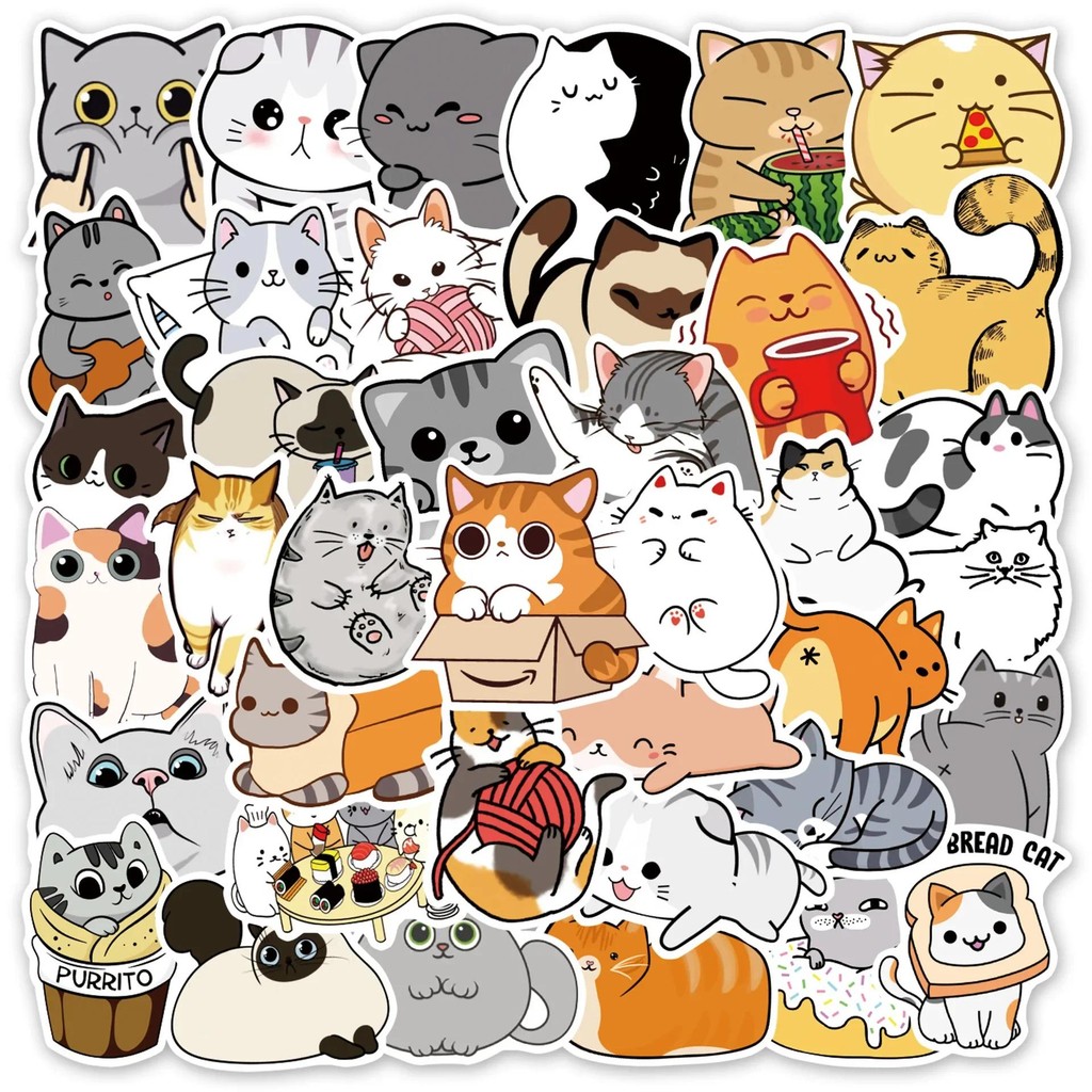 

10/30/50PCS Cartoon Cute Cat Animal Personality Graffiti Creative Sticker Toy Skateboard Guitar Computer Refrigerator Decoration